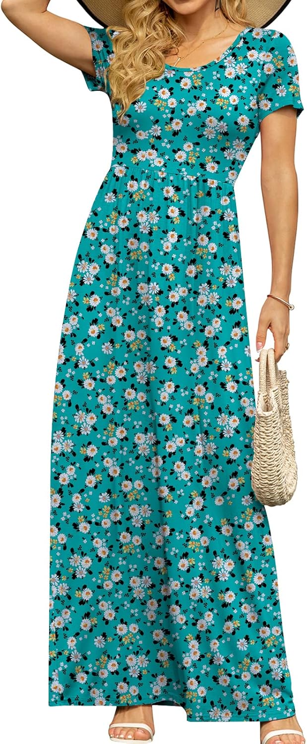 DB MOON Womens 2025 Summer Maxi Dresses Casual Short Sleeve Empire Waist Spring Long Dress with Pockets - Image 29