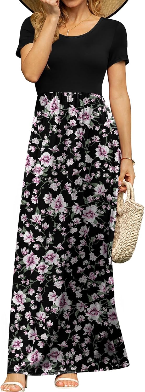 DB MOON Womens 2025 Summer Maxi Dresses Casual Short Sleeve Empire Waist Spring Long Dress with Pockets - Image 22