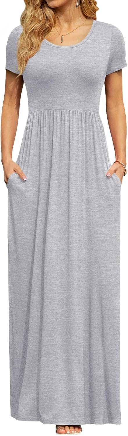 DB MOON Womens 2025 Summer Maxi Dresses Casual Short Sleeve Empire Waist Spring Long Dress with Pockets - Image 46