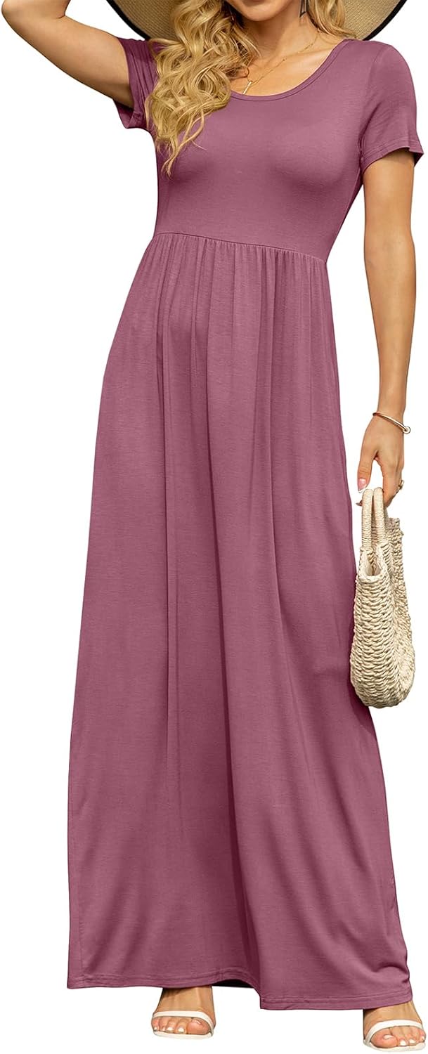 DB MOON Womens 2025 Summer Maxi Dresses Casual Short Sleeve Empire Waist Spring Long Dress with Pockets - Image 39
