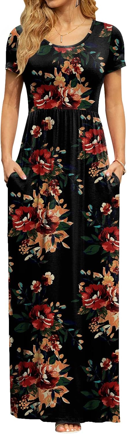 DB MOON Womens 2025 Summer Maxi Dresses Casual Short Sleeve Empire Waist Spring Long Dress with Pockets - Image 12