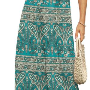 DB MOON Womens 2025 Summer Maxi Dresses Casual Short Sleeve Empire Waist Spring Long Dress with Pockets