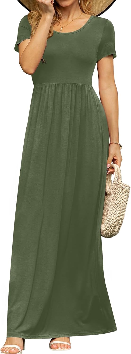 DB MOON Womens 2025 Summer Maxi Dresses Casual Short Sleeve Empire Waist Spring Long Dress with Pockets - Image 20
