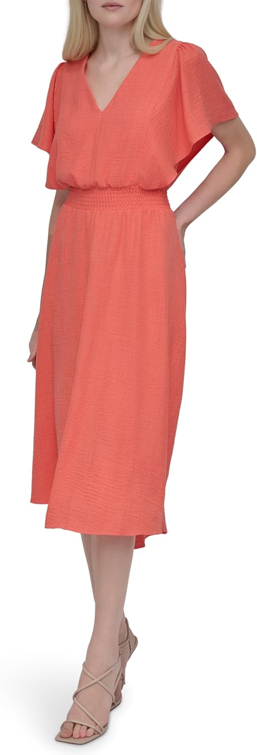 DKNY Women's Flutter Sleeve V-Neck Fit & Flare Maxi Dress - Image 6