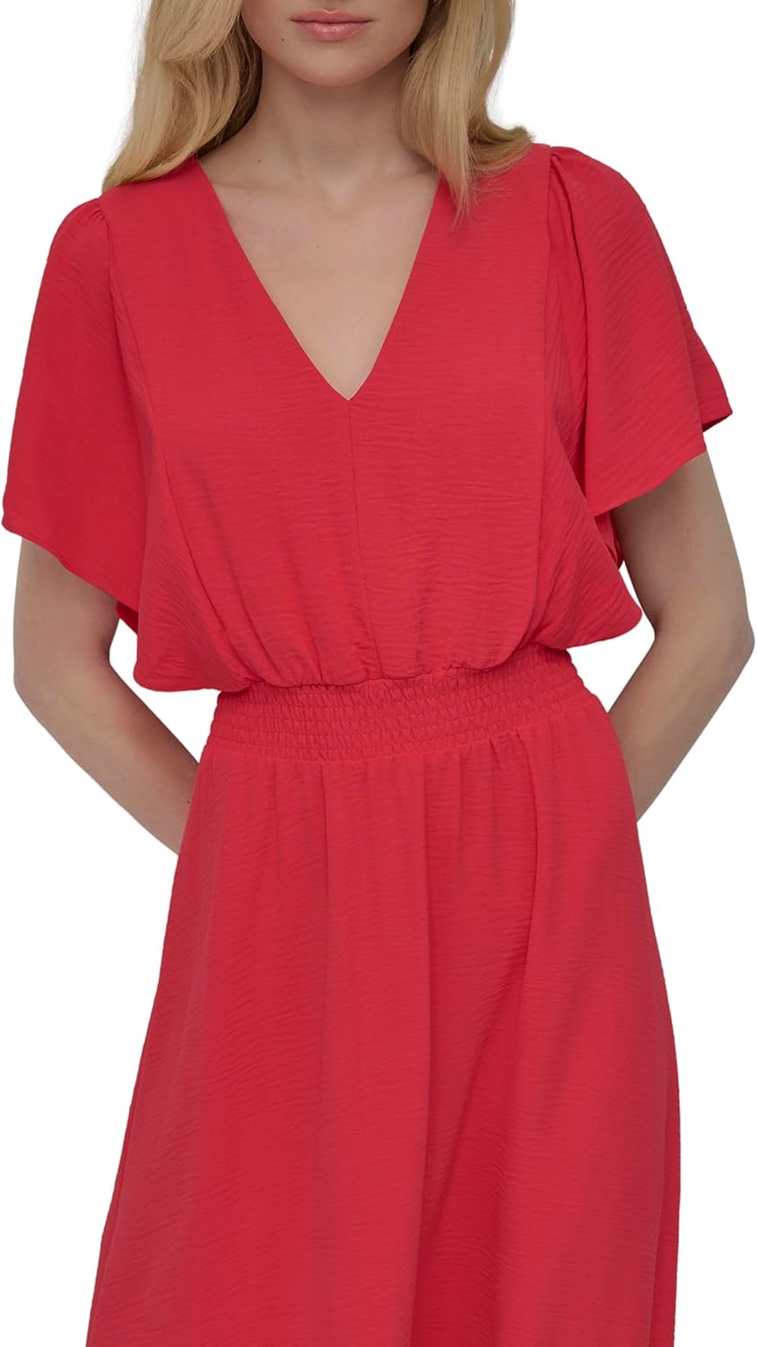 DKNY Women's Flutter Sleeve V-Neck Fit & Flare Maxi Dress - Image 2