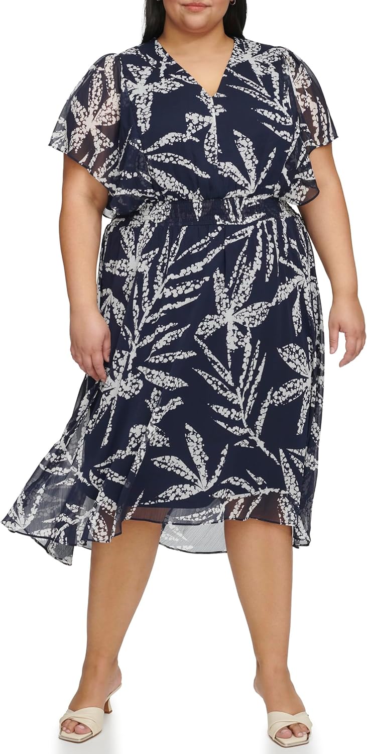 DKNY Women's Flutter Sleeve V-Neck Fit & Flare Maxi Dress - Image 8