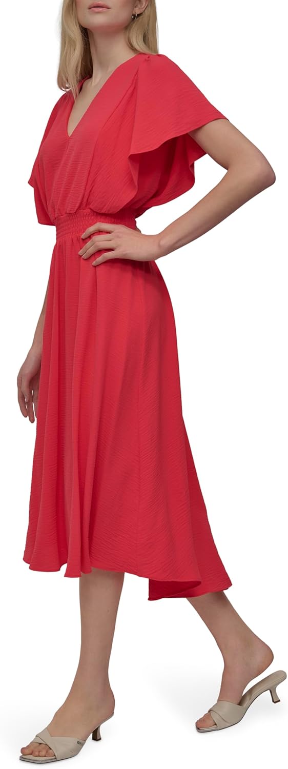 DKNY Women's Flutter Sleeve V-Neck Fit & Flare Maxi Dress - Image 3