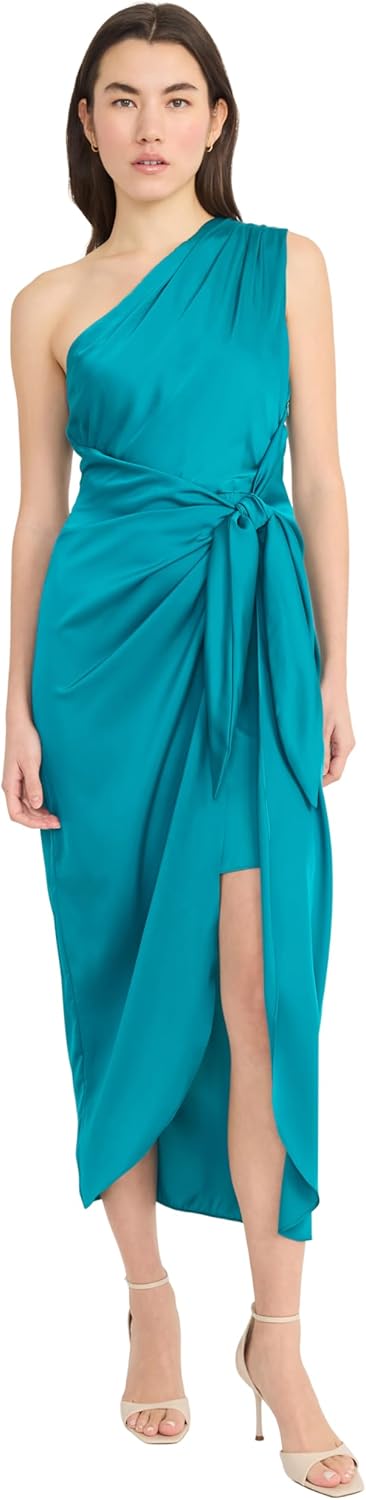 Donna Morgan Women's One Shoulder Faux Wrap Light Charmeuse Maxi with Tie Waist Occasion Event Party Guest of - Image 8