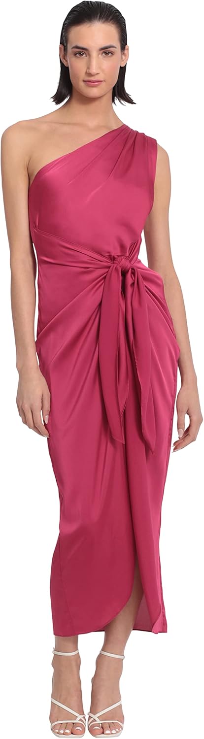 Donna Morgan Women's One Shoulder Faux Wrap Light Charmeuse Maxi with Tie Waist Occasion Event Party Guest of - Image 7