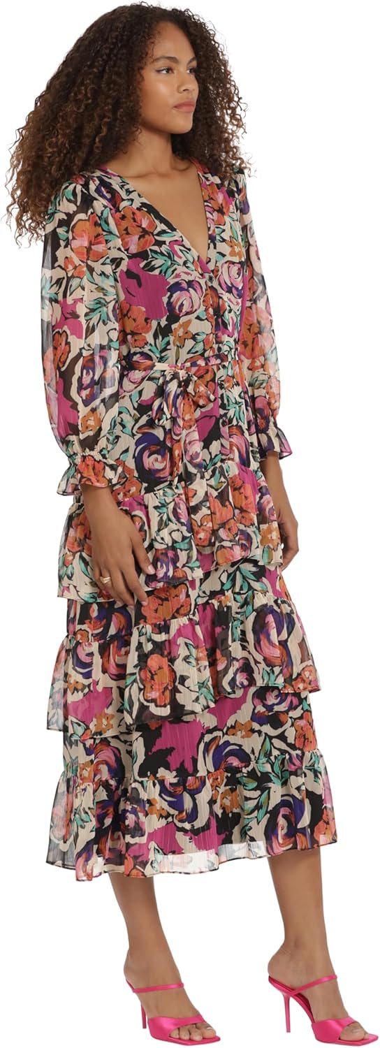 Donna Morgan Women's V-Neck Tiered Skirt Maxi Day Dress Event Party Night Out Guest of - Image 2