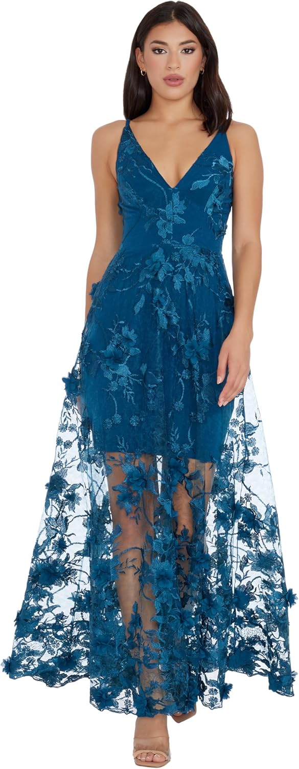 Dress the Population Women's Embellished Plunging Gown Sleeveless Floral Long Dress - Image 5