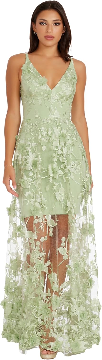 Dress the Population Women's Embellished Plunging Gown Sleeveless Floral Long Dress - Image 9