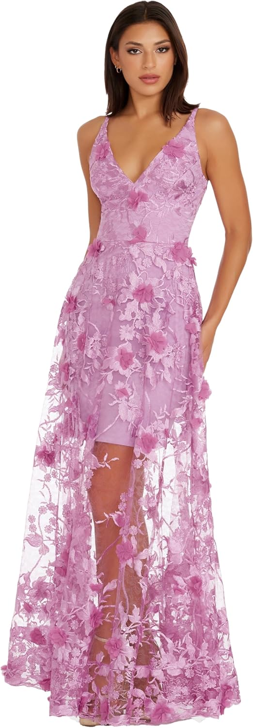 Dress the Population Women's Embellished Plunging Gown Sleeveless Floral Long Dress - Image 10