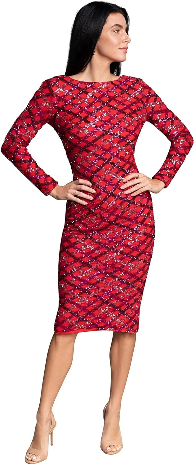 Dress the Population Women's Emery Long Sleeve Stretch Sequin Midi Sheath - Image 4