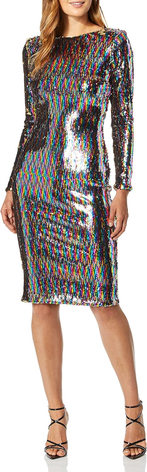 Dress the Population Women's Emery Long Sleeve Stretch Sequin Midi Sheath - Image 11