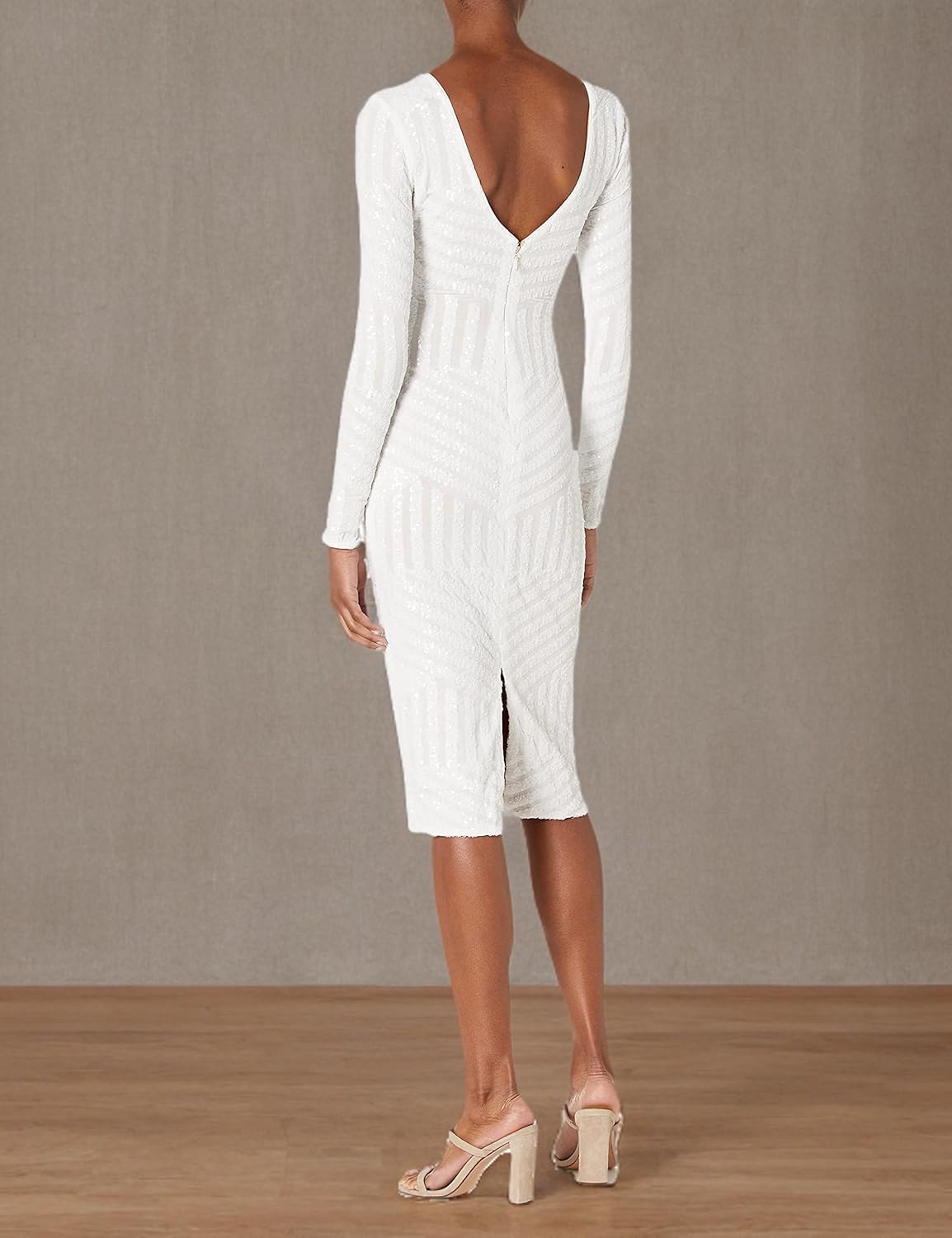 Dress the Population Women's Emery Long Sleeve Stretch Sequin Midi Sheath - Image 3