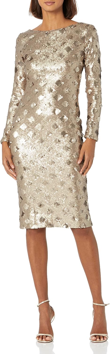 Dress the Population Women's Emery Long Sleeve Stretch Sequin Midi Sheath - Image 9