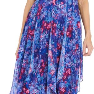 Floral Chiffon Halter Maxi Dress W\/Keyhole Detail & Ruffle Cascade Skirt