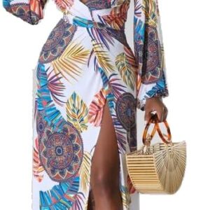 Generic Multicolor Floral Print Front Slit Maxi Dress
