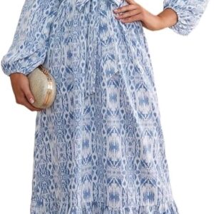 GLigeT Dresses for Women 2024 Long Sleeve Ruffle Hem Belted A Line Maxi Dress