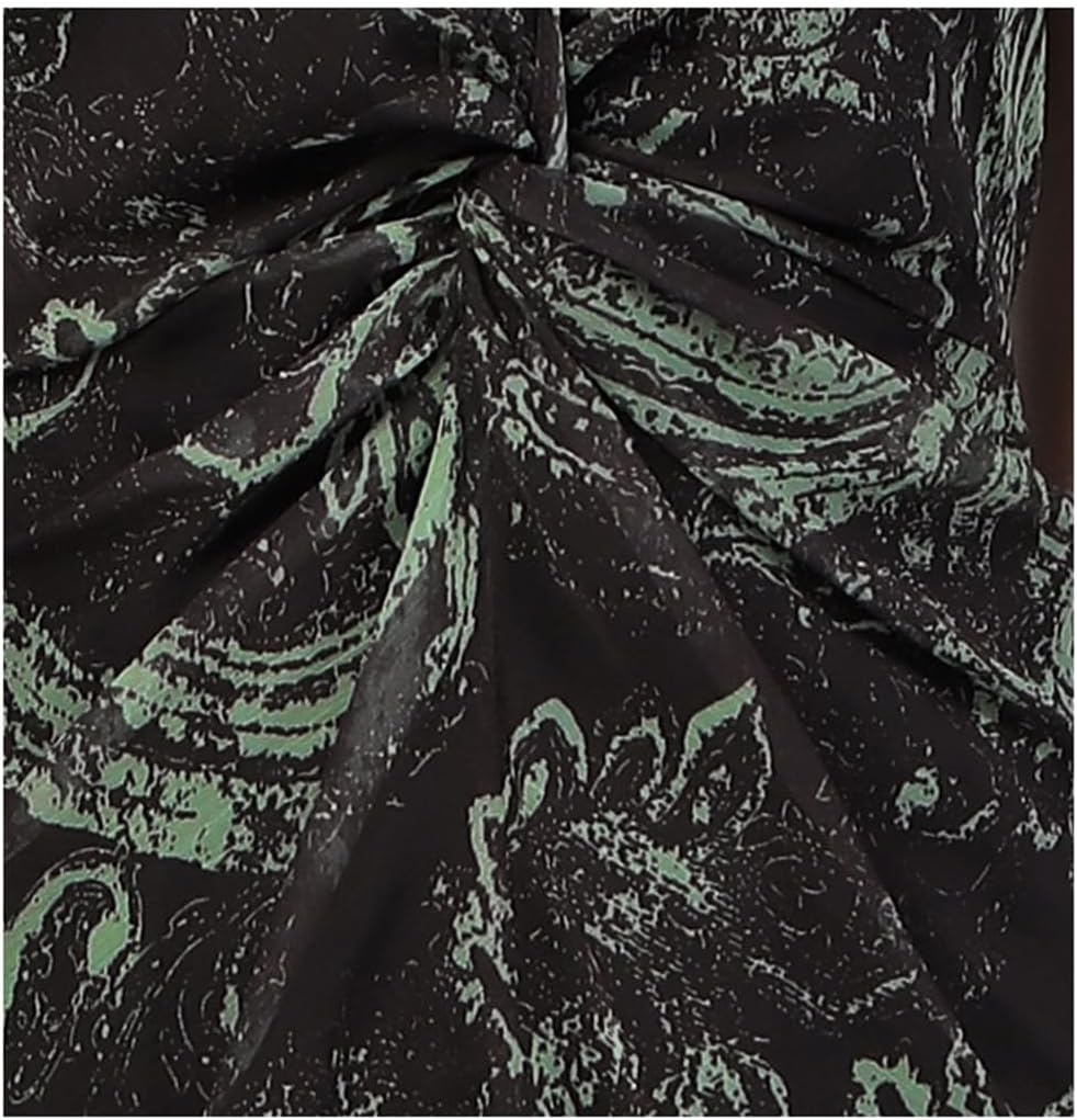 Hdhdeueh Women Chiffon Printed Maxi Dress V-Neck Short Sleeve Cinched Waist A-Line Elegant Long Dresses - Image 4