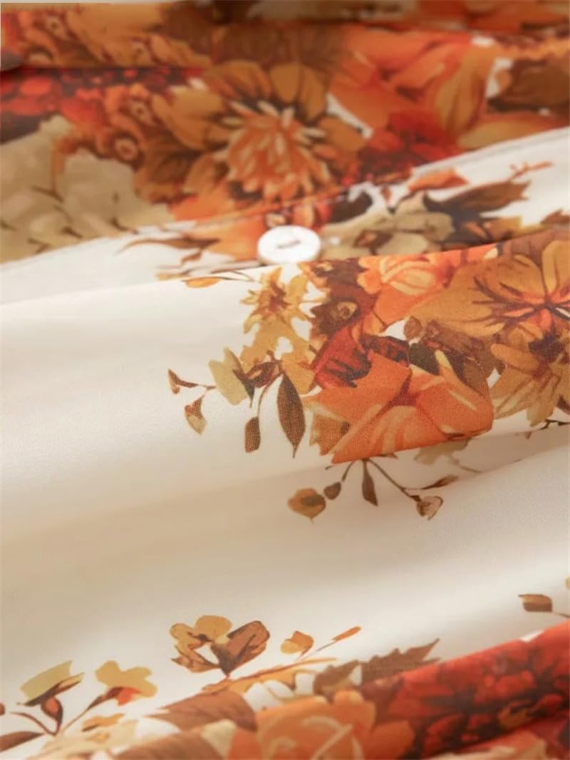 Hdhdeueh Womens Single Breasted Maxi Dress Belt Flare Long Sleeve Print Shirts Long Dresses - Image 4