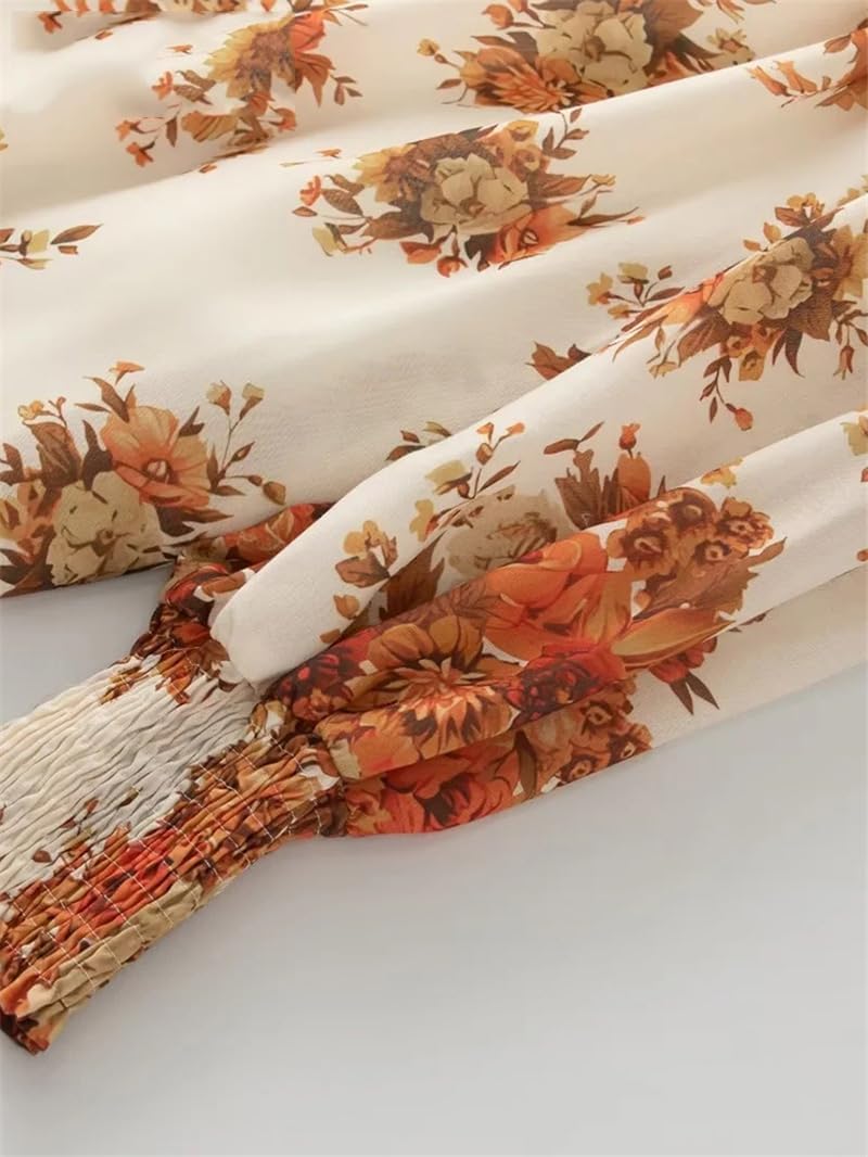 Hdhdeueh Womens Single Breasted Maxi Dress Belt Flare Long Sleeve Print Shirts Long Dresses - Image 5