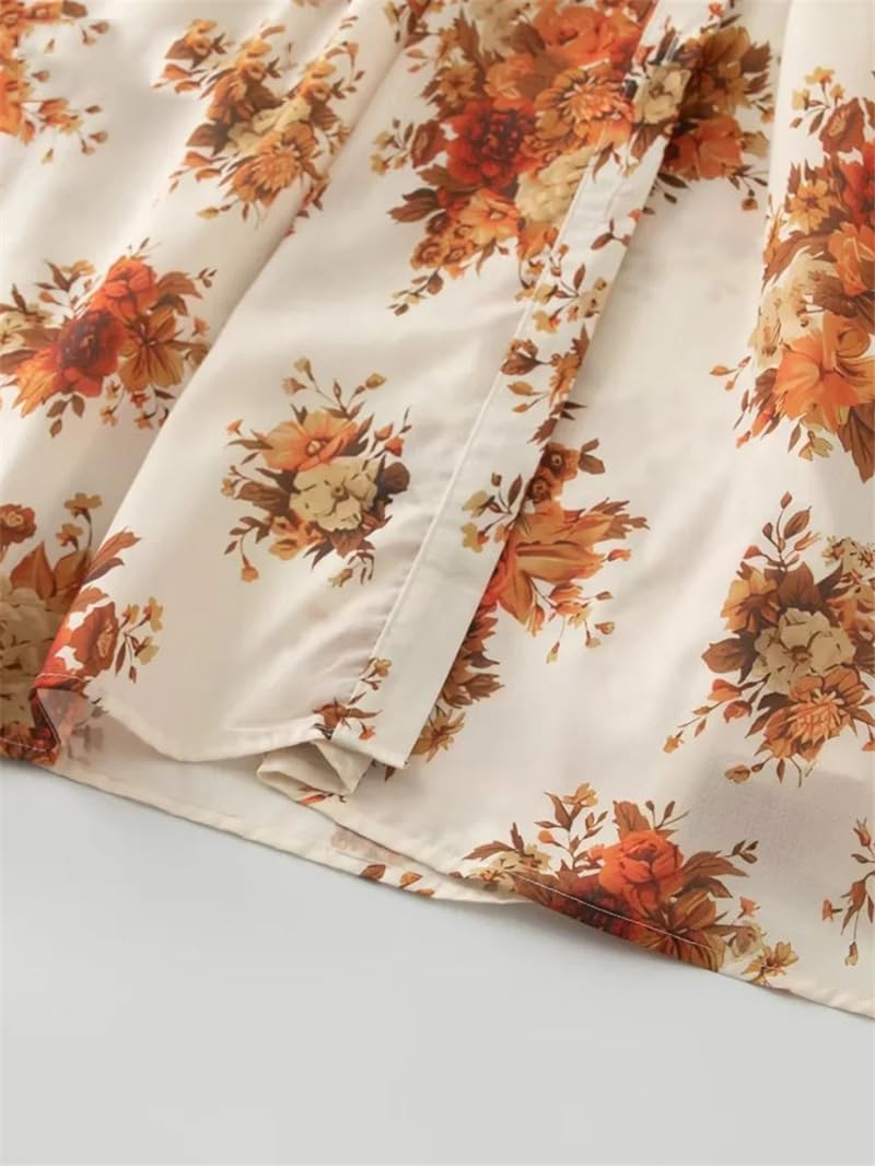 Hdhdeueh Womens Single Breasted Maxi Dress Belt Flare Long Sleeve Print Shirts Long Dresses - Image 6