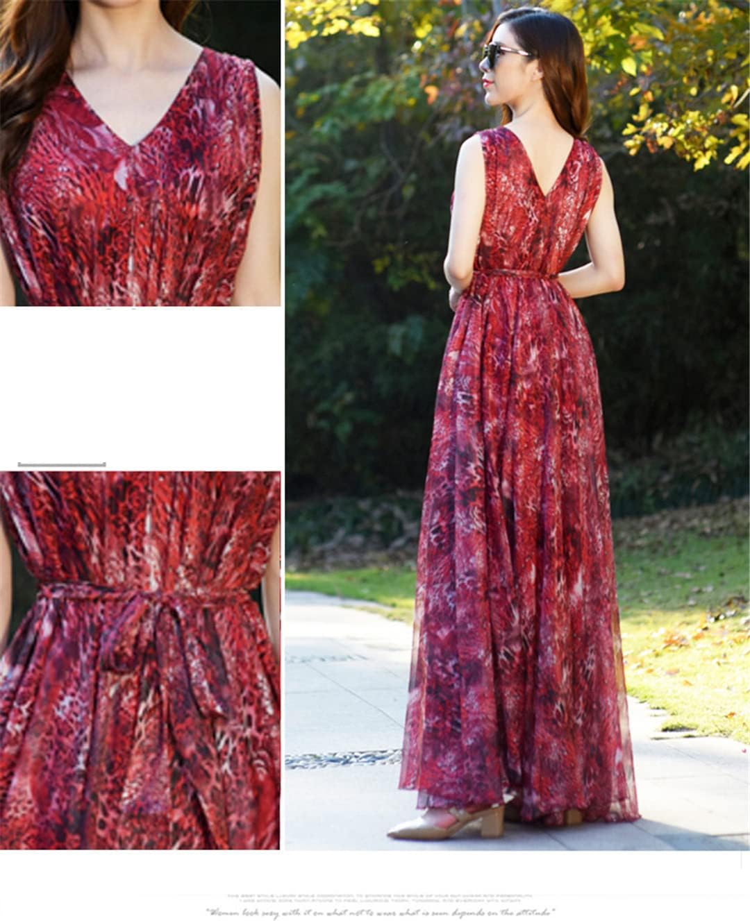 Hndudnff Ladies Boho Print V Neck Chiffon Maxi Dress - Image 6