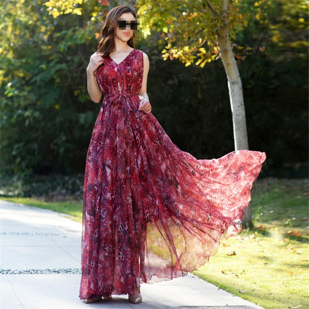 Hndudnff Ladies Boho Print V Neck Chiffon Maxi Dress - Image 3