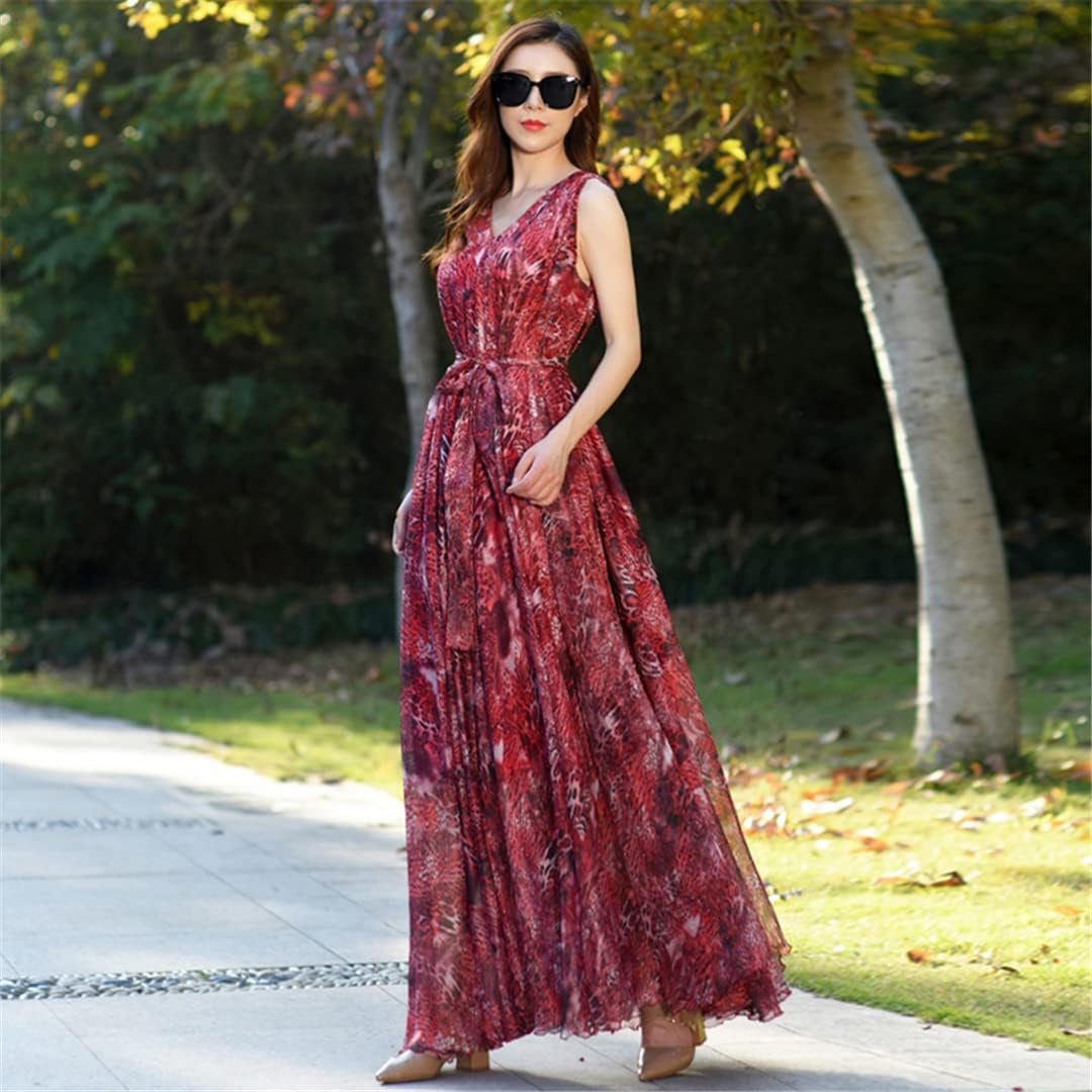 Hndudnff Ladies Boho Print V Neck Chiffon Maxi Dress - Image 4