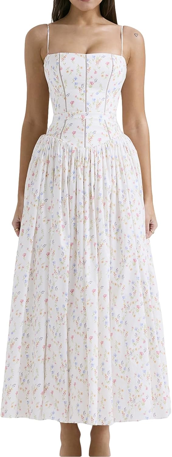 houstil Women's Strap Casual Wedding Guest Summer Dress Maxi Corset Holiday Party Beach Cocktail Evening Dresses