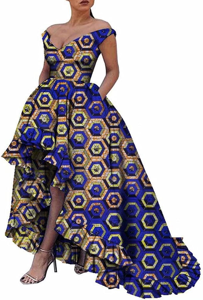 iooiooi African Dresses for Women Party Robe Plus Size Print Dashiki Dinner Dress