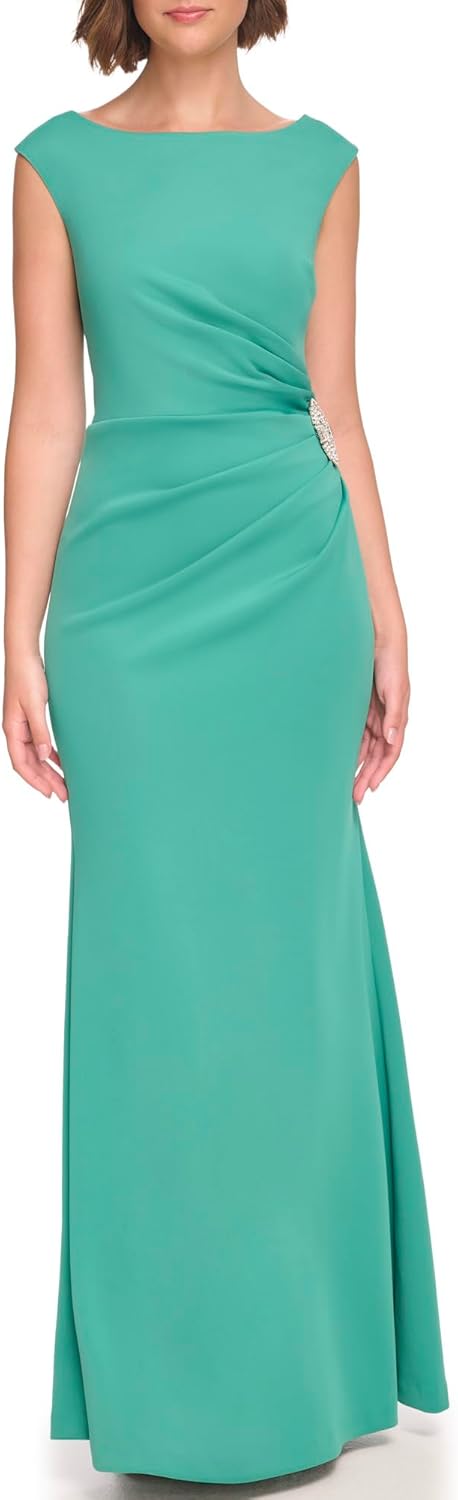 Jessica Howard Women's Ruched Maxi Gown \u2013 Cap Sleeves Special Occasion Scoop Neck Dress