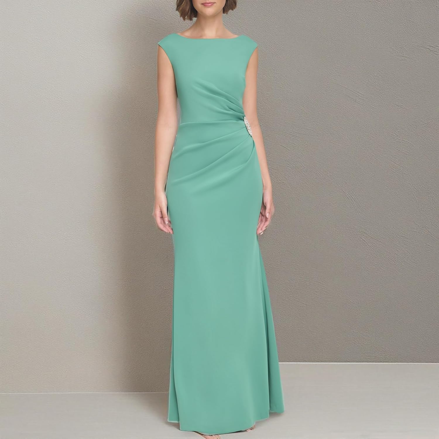 Jessica Howard Women's Ruched Maxi Gown \u2013 Cap Sleeves Special Occasion Scoop Neck Dress - Image 5