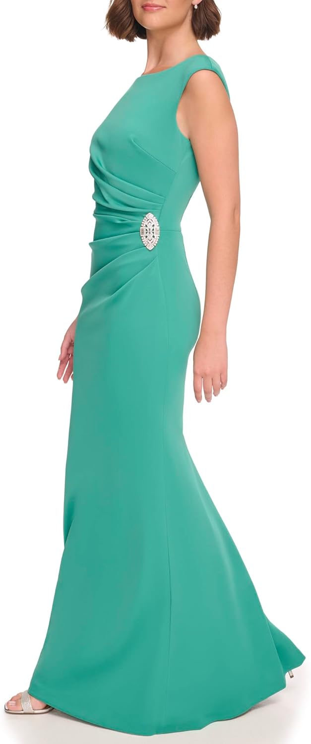 Jessica Howard Women's Ruched Maxi Gown \u2013 Cap Sleeves Special Occasion Scoop Neck Dress - Image 2