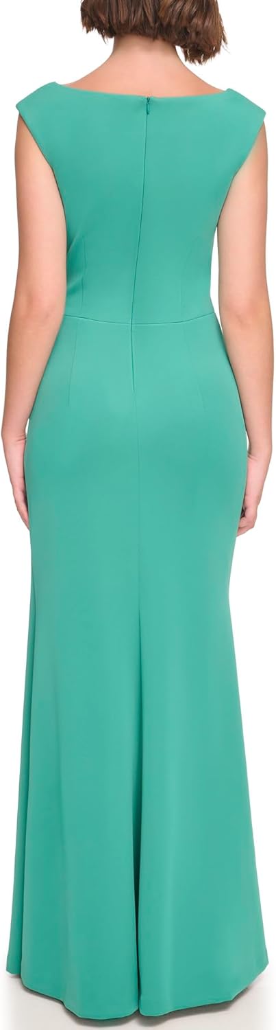 Jessica Howard Women's Ruched Maxi Gown \u2013 Cap Sleeves Special Occasion Scoop Neck Dress - Image 3