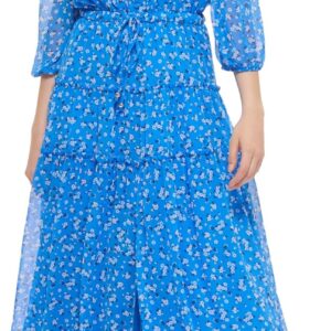 KARL LAGERFELD Paris Tiered Floral Print Maxi Dress Blue Multi 10