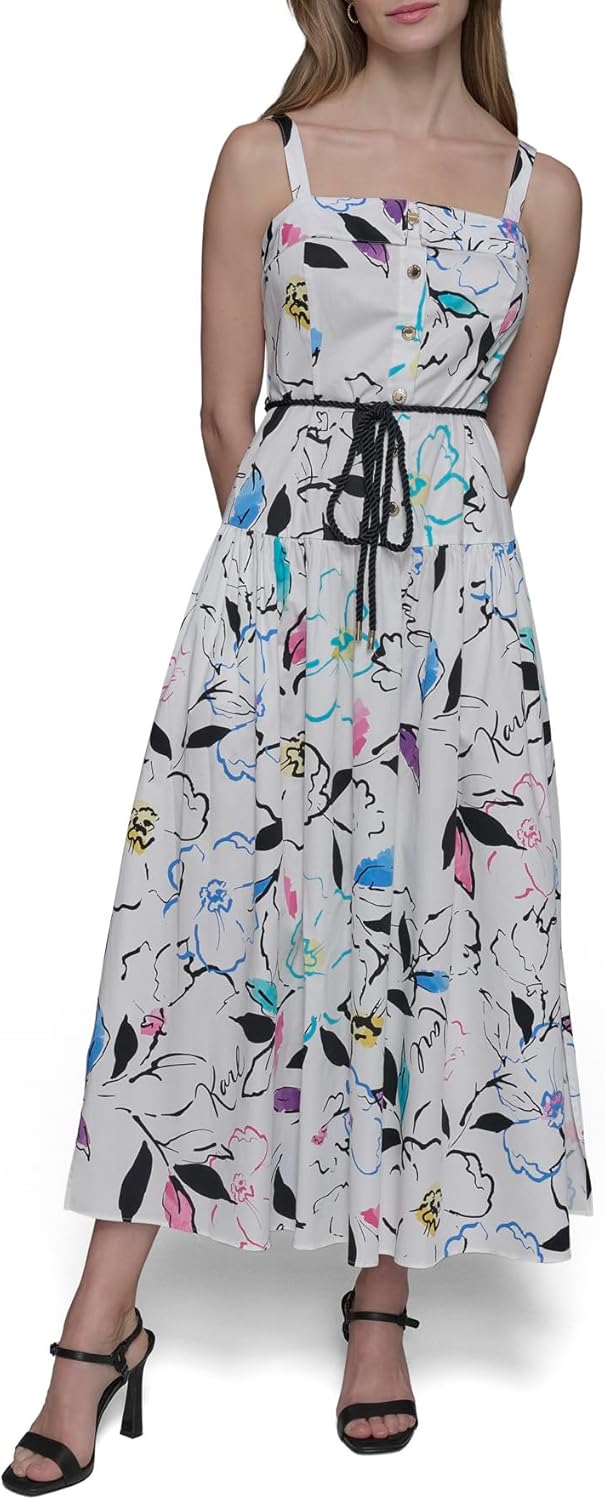 KARL LAGERFELD Women's Sleeveless Rope Belt A-line Maxi Dress - Image 2