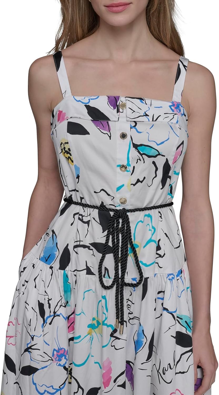 KARL LAGERFELD Women's Sleeveless Rope Belt A-line Maxi Dress - Image 5