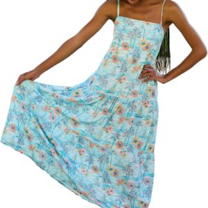 Kenny Flowers Women's Resort Dress, Organic Rayon Maxi Dress, Smocked Back, Adjustable Tie Straps, and Flowy Tiered Bottom