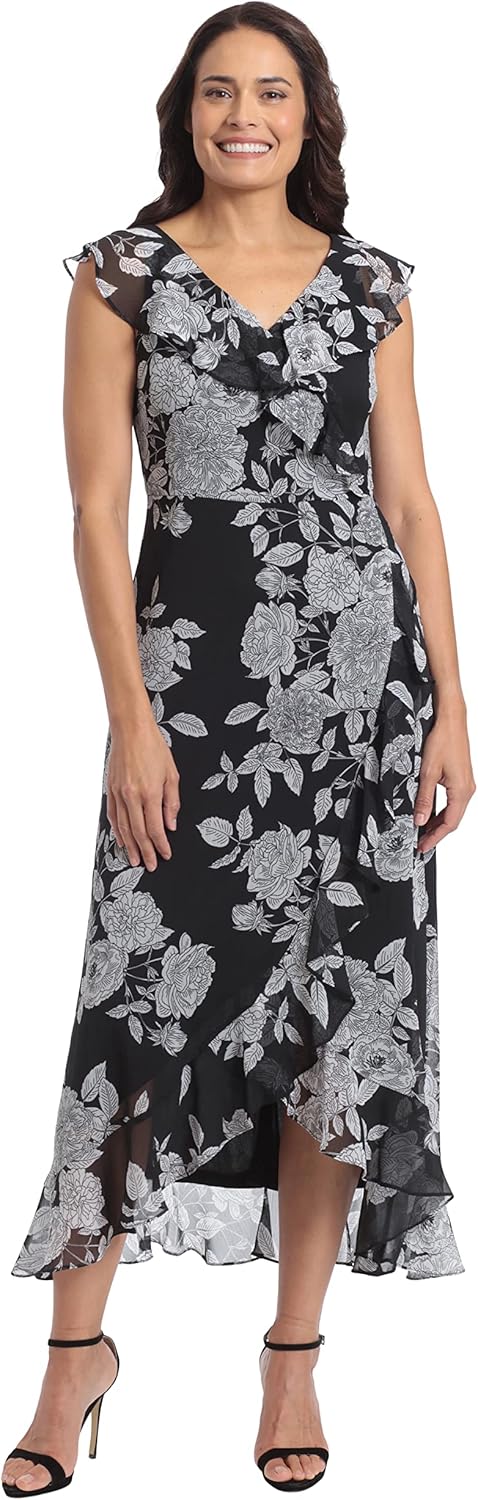 London Times Women's Chiffon Faux Wrap Ruffle Maxi Dress Guest of Wedding - Image 2