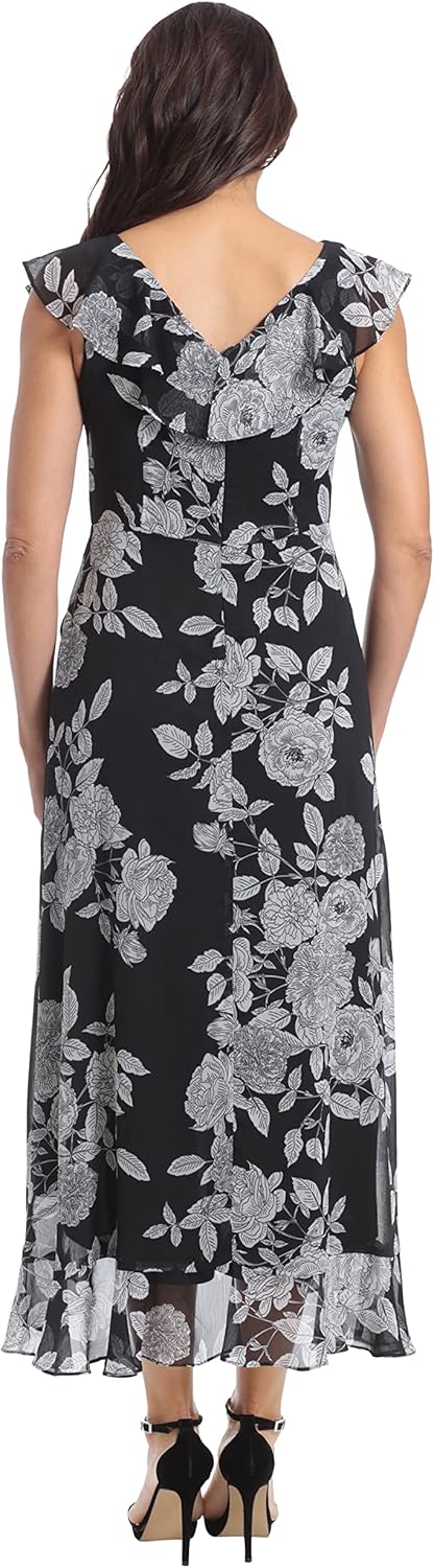 London Times Women's Chiffon Faux Wrap Ruffle Maxi Dress Guest of Wedding - Image 3