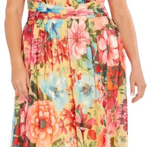 London Times Women's Mesh Halter Maxi with Ruched Waistband Event Guest of Occasion Garden Party