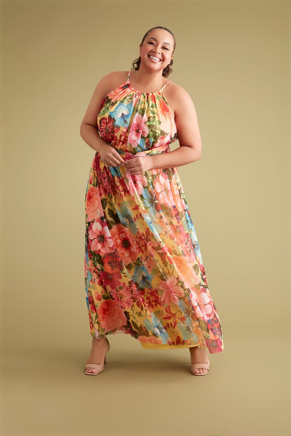 London Times Women's Mesh Halter Maxi with Ruched Waistband Event Guest of Occasion Garden Party - Image 5