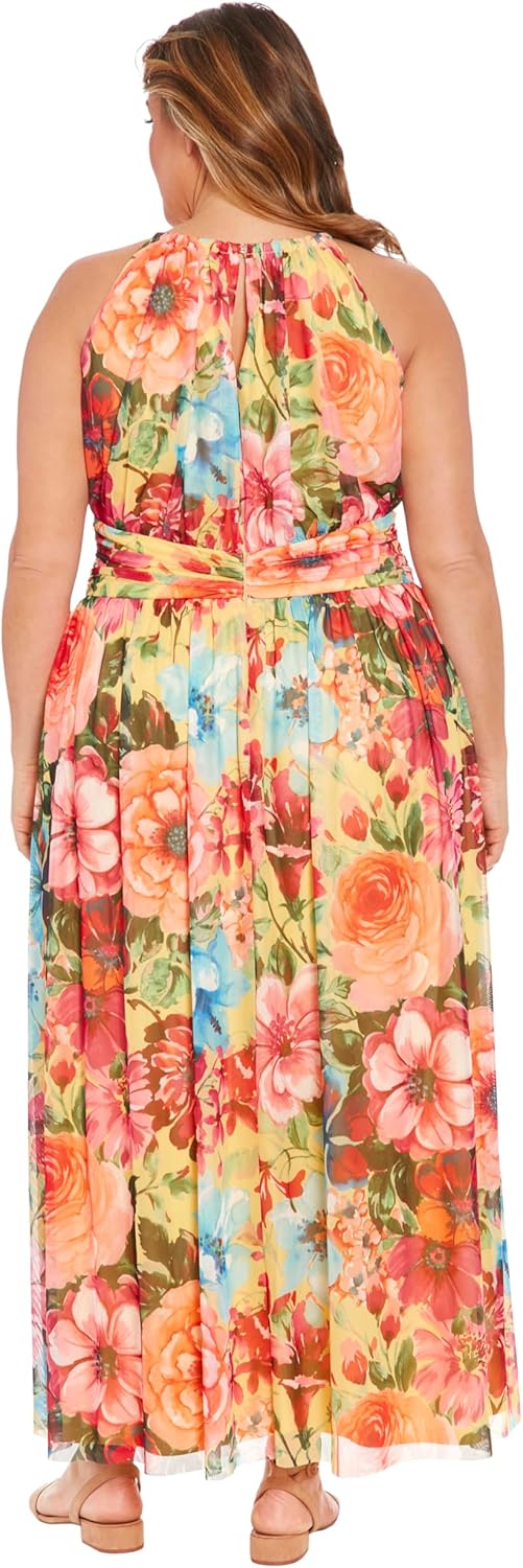 London Times Women's Mesh Halter Maxi with Ruched Waistband Event Guest of Occasion Garden Party - Image 2