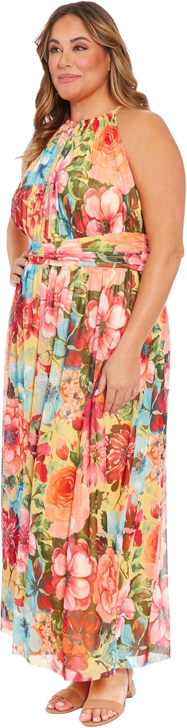 London Times Women's Mesh Halter Maxi with Ruched Waistband Event Guest of Occasion Garden Party - Image 3