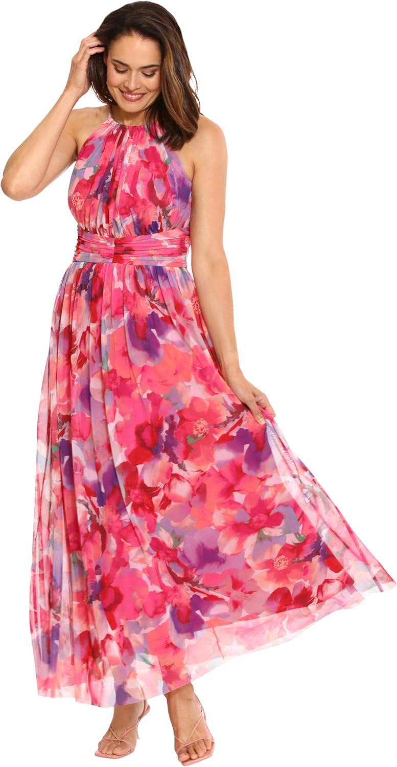 London Times Women's Mesh Halter Maxi with Ruched Waistband Event Guest of Occasion Garden Party - Image 7