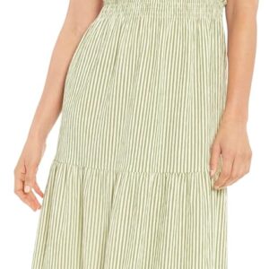 London Times Women's Smocked Waist Boho Flattering Ruffle Maxi