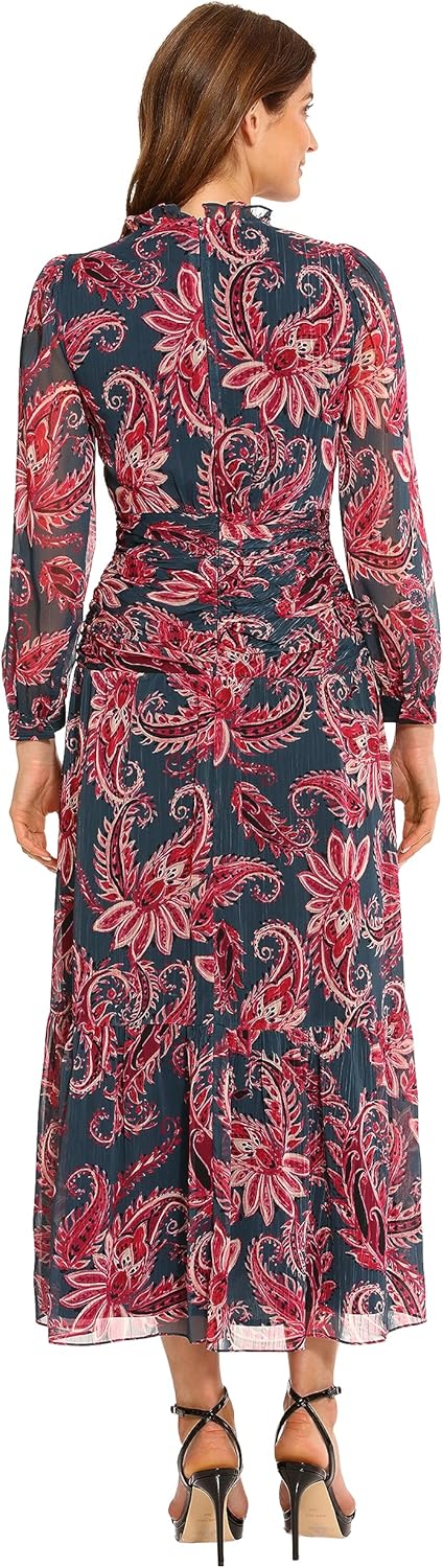 Maggy London Women's Ruffle Neck Maxi Dress with Waist Shirring Detail Event Occasion Guest of - Image 3